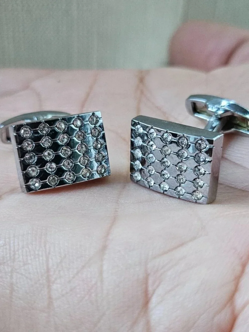 Crystals Accent Cufflinks Silver Tone Fashion Men Jewelry Cuff Links Father Day